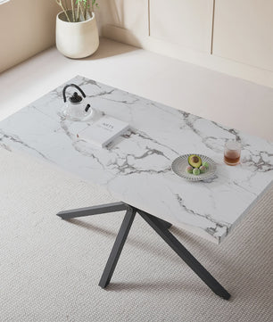 Moderne Rechthoekige Eettafel 140x80cm met Zwart Metalen Onderstel - Geschikt voor 4-6 Personen