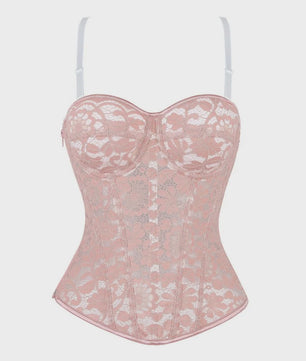 Zwart kanten korset top met mesh en ritssluiting - Sexy bustier voor feesten