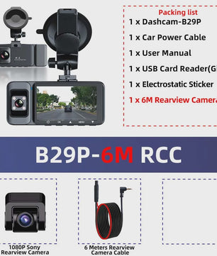 4K 3-Kanaals Dashcam met Infrarood Interne Camera, WIFI, GPS & Parkeermodus - 3'' LCD