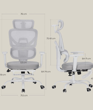 Ergonomische bureaustoel met mesh rugleuning, verstelbare hoofdsteun en voetensteun