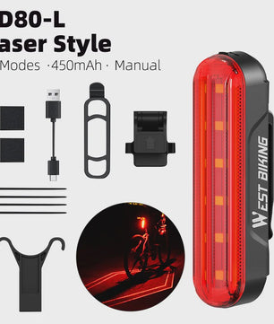 Slimme Fietslamp Achterlicht met Laser & Rem sensor - USB Oplaadbaar, Waterdicht