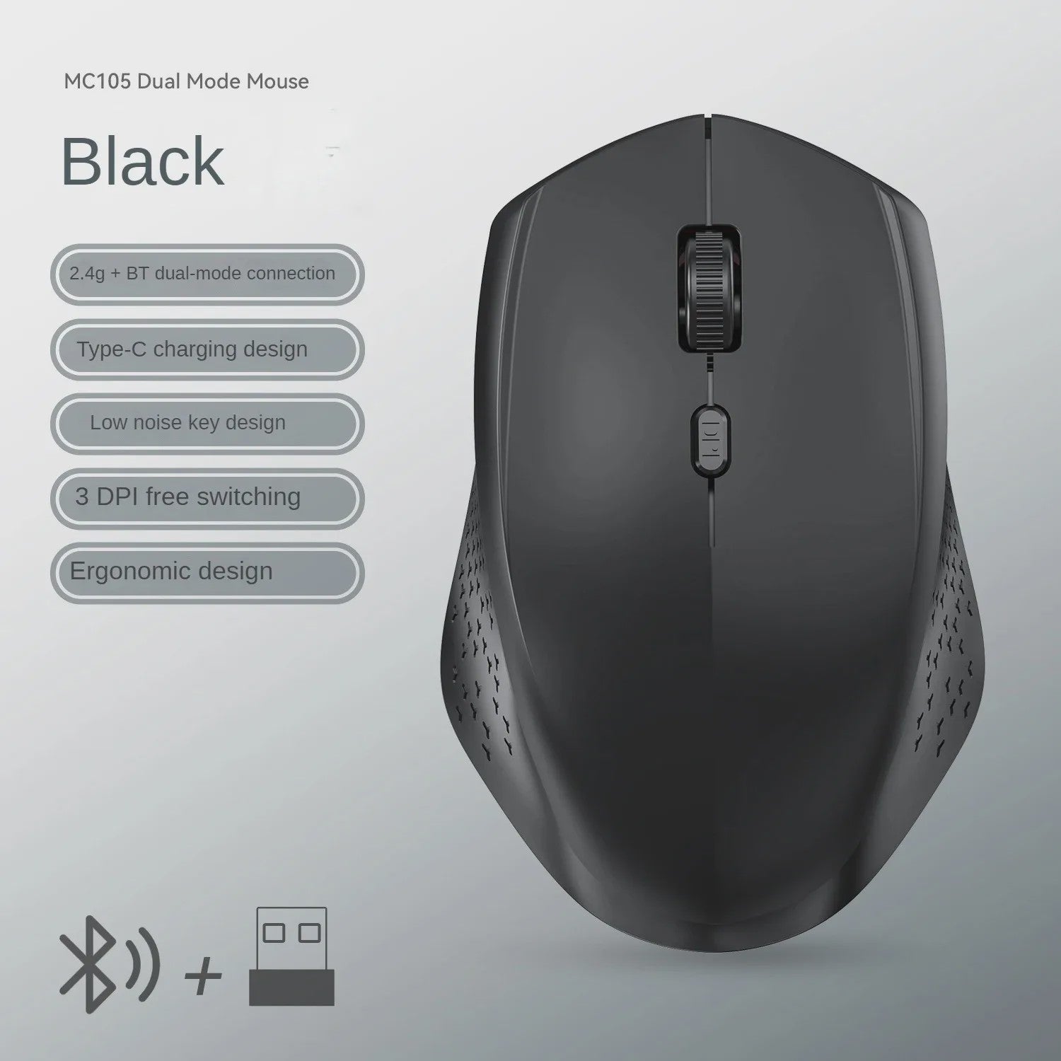 Ergonomische Draadloze Muis: 2.4G & Bluetooth, Oplaadbaar, 1600 DPI, 6 Knoppen