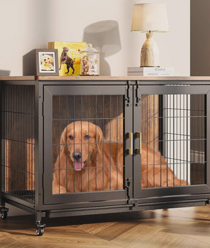 Houten Hondenkennel met Wielen en Lade - Stijlvolle Bijzettafel voor Kleine/Middelgrote Honden