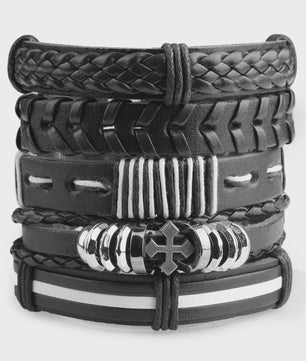 Heren Leren Armbanden Set - Viking, Gothic & Punk Stijl - Multilayer Vintage