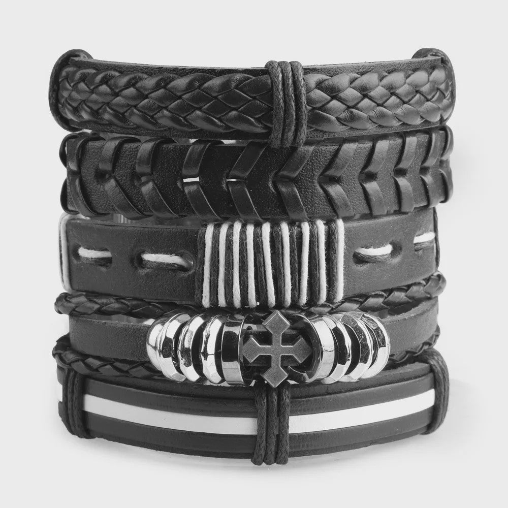 Heren Leren Armbanden Set - Viking, Gothic & Punk Stijl - Multilayer Vintage