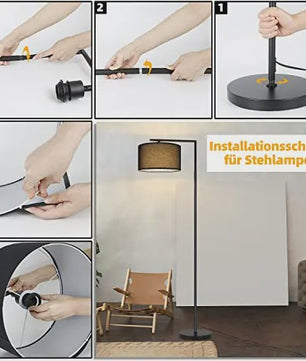 Moderne Zwarte Boog Vloerlamp met Stoffen Kap - E27 Fitting & Voetschakelaar