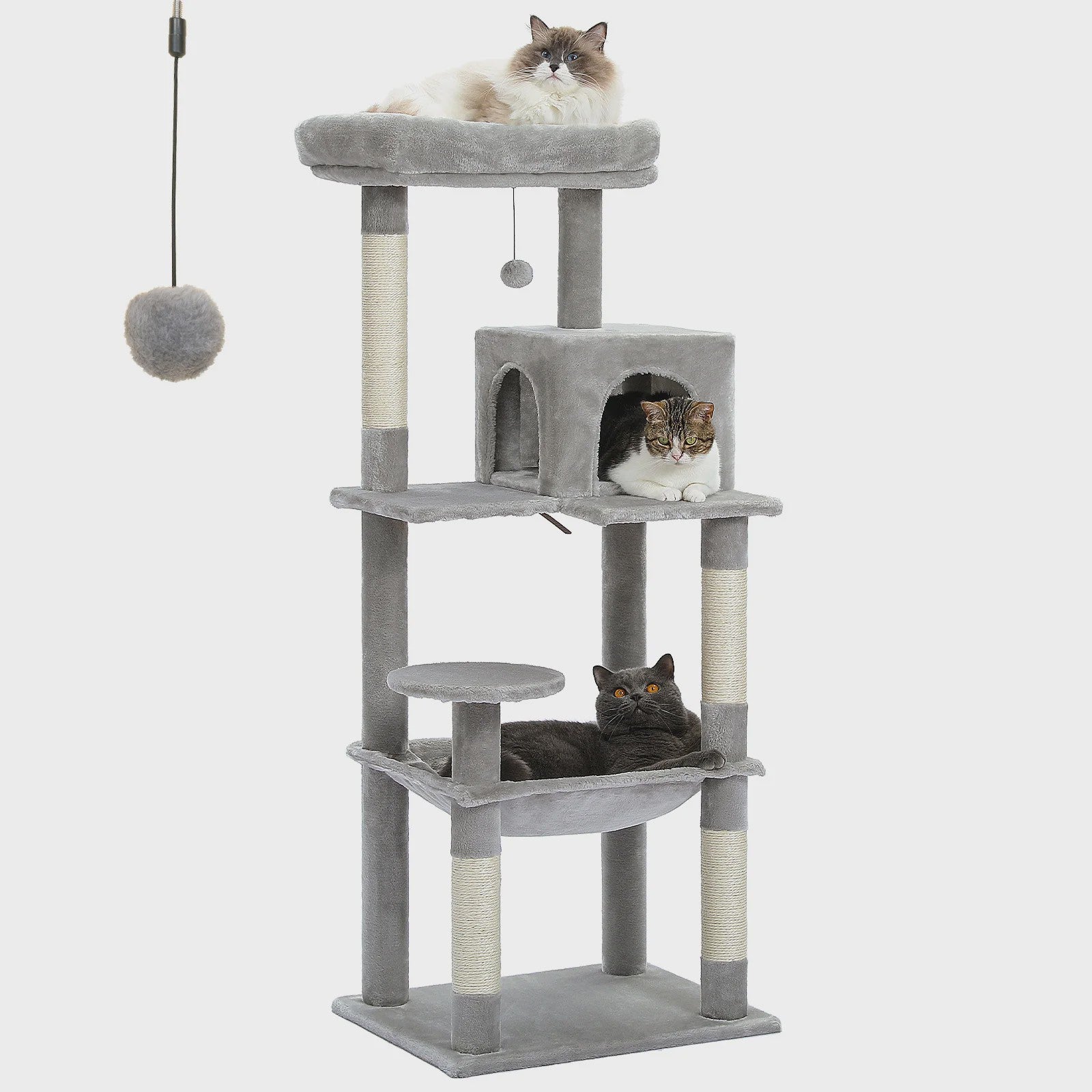 Grote Kattenboom met 5 Niveaus, Hangmat en Krabpalen voor Grote Katten