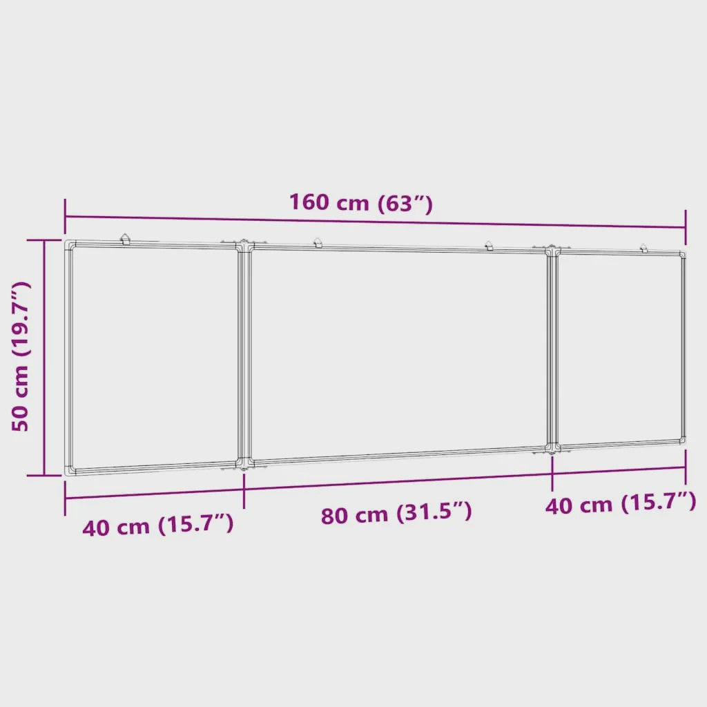 Magnetisch Whiteboard 3 Paneel Klapbaar 160x50 cm Aluminium Frame - Ideaal voor Kantoor, School & Thuis