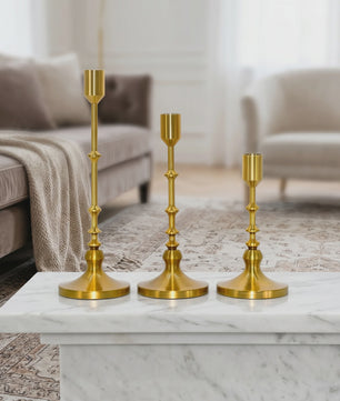Set van 3 Unieke Metalen Kaarsenstandaards - Goud & Zwart - Elegante Tafeldecoratie