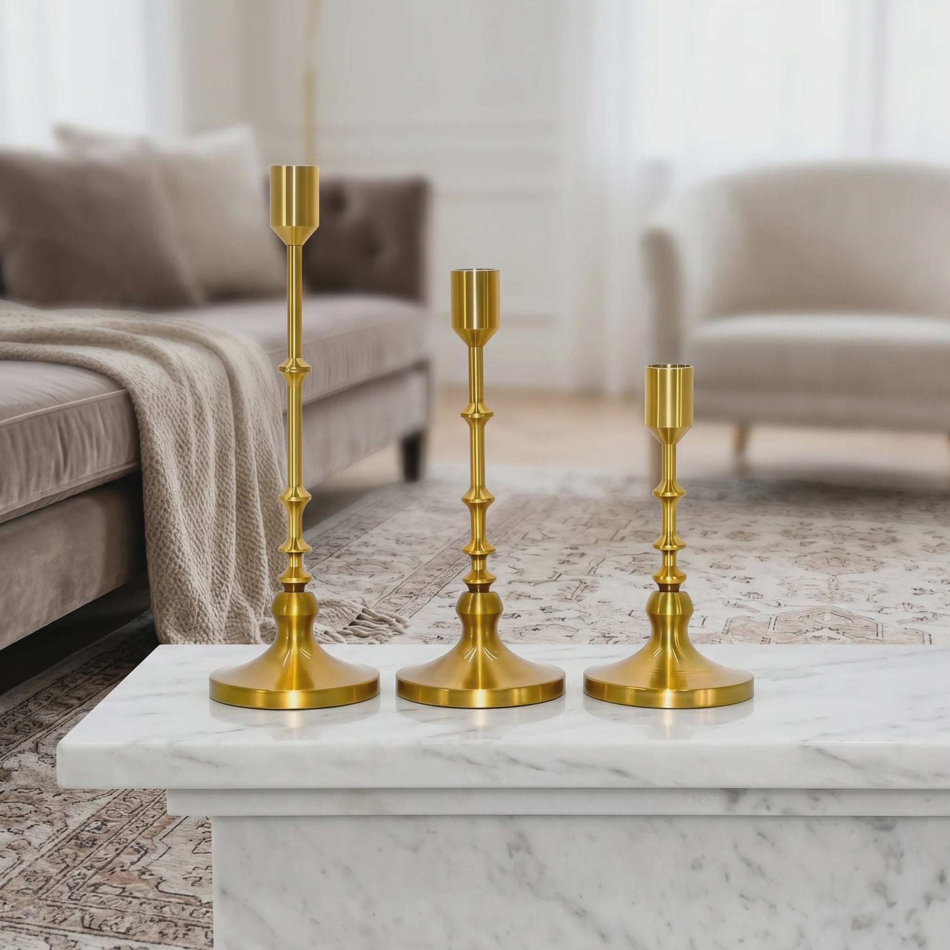 Set van 3 Unieke Metalen Kaarsenstandaards - Goud & Zwart - Elegante Tafeldecoratie