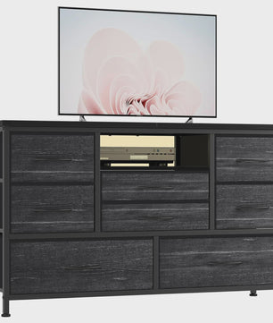 Industriële TV Meubel met 8 Lades, USB Laadstation & EU Stopcontacten - Sfeervolle Woonkamer Opbergkast