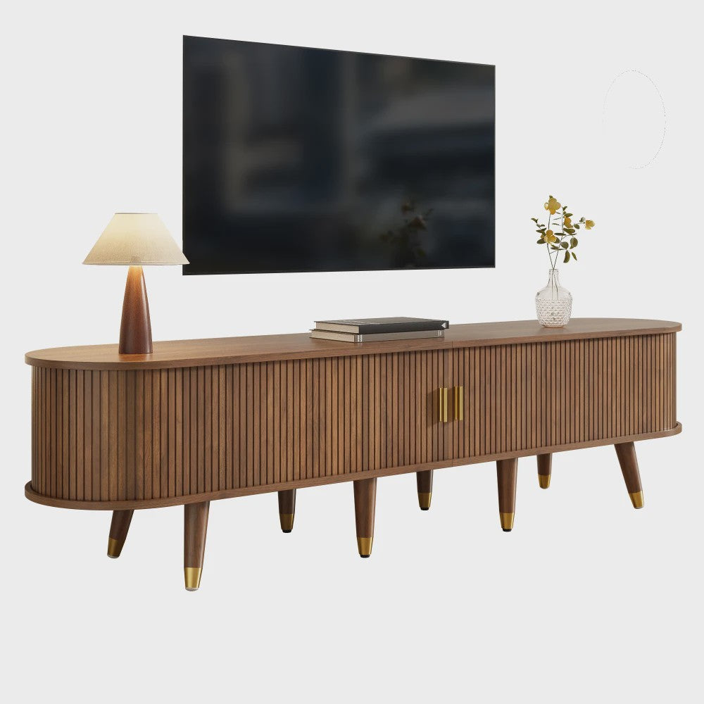 Modern TV Meubel met Rotan Deur en Veel Opbergruimte - Landelijke Stijl