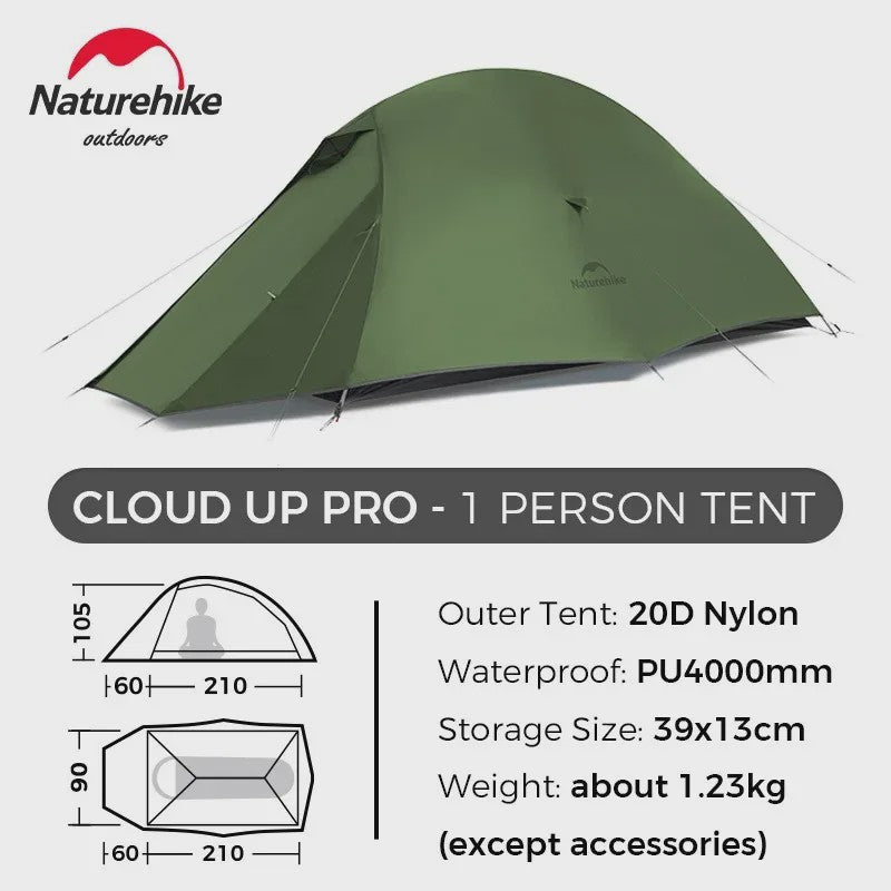 Naturehike Cloud Up Pro 1-Persoons Lichtgewicht Trekking Tent - Waterdicht & Eenvoudig Op te Zetten