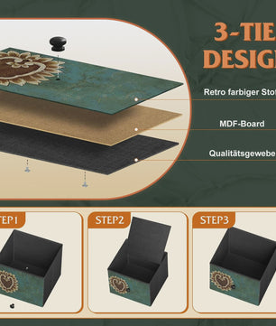 Retro Ladekast met 9 Stoffen Lades - 100x30x86.5cm - Houten Bovenblad & Metaal Frame