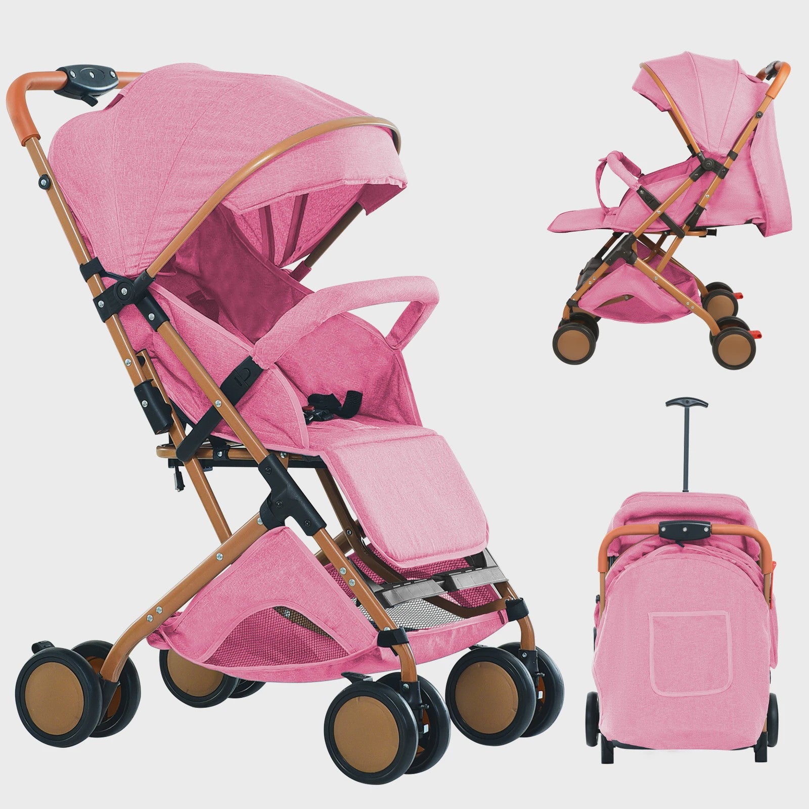 Draagbare Baby Kinderwagen met Muggennet, Opbergmand & 4 Wielen