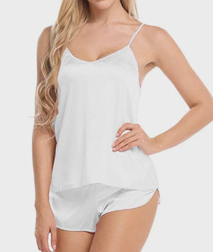 Luxe Satijnen Pyjamaset voor Dames: Comfortabele Camisole & Shorts Nachtkleding