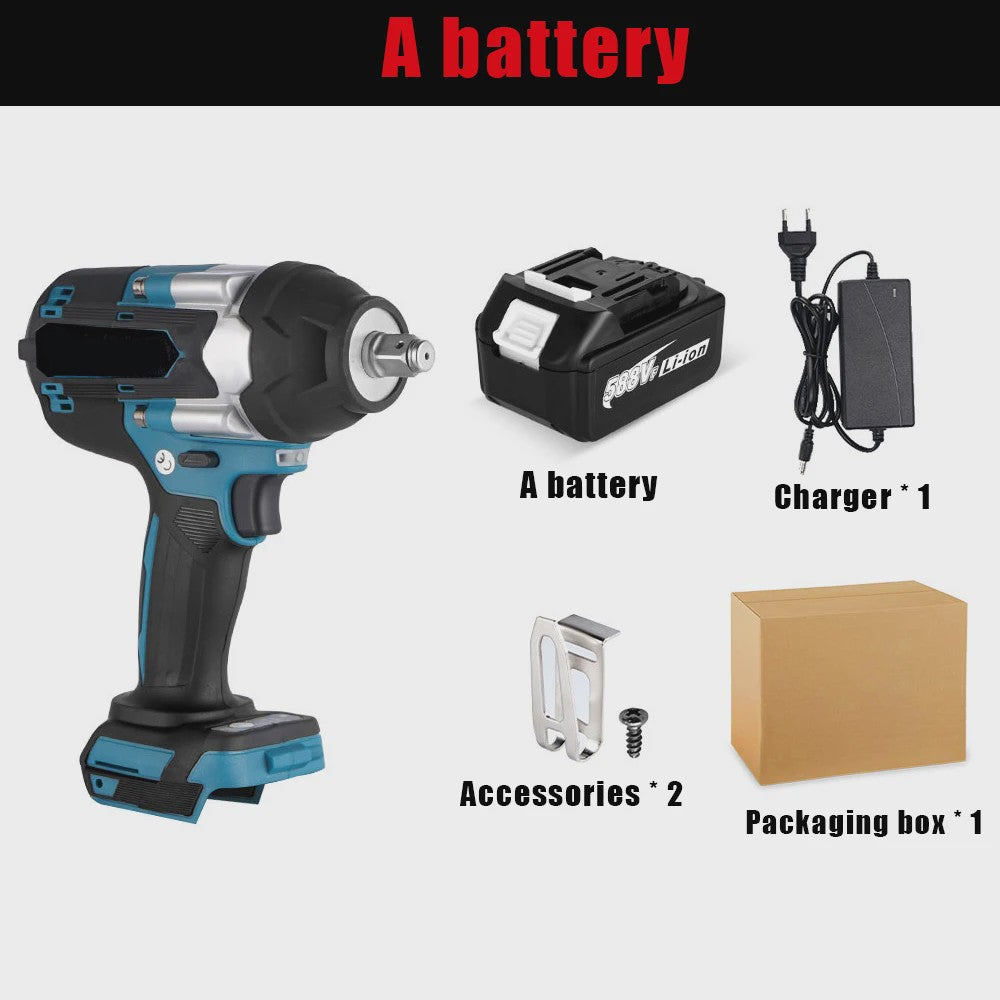 Krachtige 1800NM Accu-slagmoersleutel 1/2" met Borstelloze Motor en Toolbox Kit