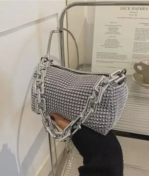 Glitter Strass Bucket Bag met Ketting - Luxe Mini Crossbody Tas voor Dames