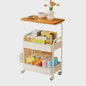 3-Laags Metalen Trolley met Houten Tafelblad - Verrijdbaar Side Table voor Woonkamer, Badkamer of Keuken