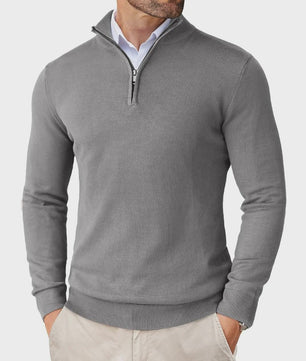 Heren Gebreide Pullover met Ritskraag - Slim Fit Lichtgewicht Casual Sweater
