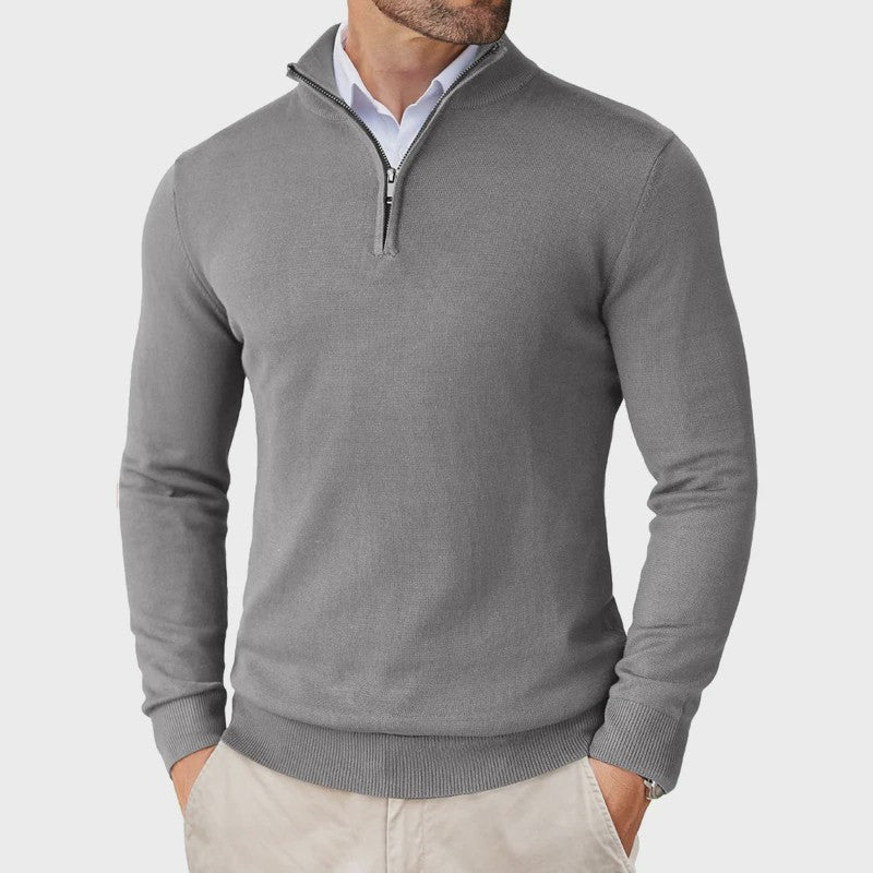 Heren Gebreide Pullover met Ritskraag - Slim Fit Lichtgewicht Casual Sweater