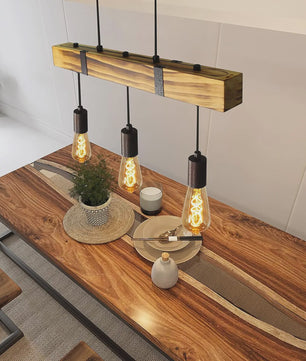 Houten Vintage Hanglamp 61cm met 3xE27 fitting - Industriële Stijl