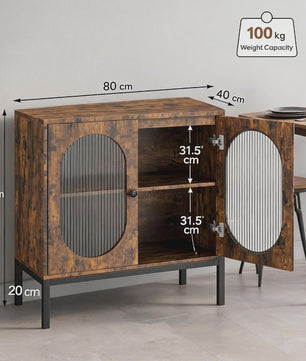Industriële Buffetkast met Geribbelde Glazen Deuren - Hout & Metaal