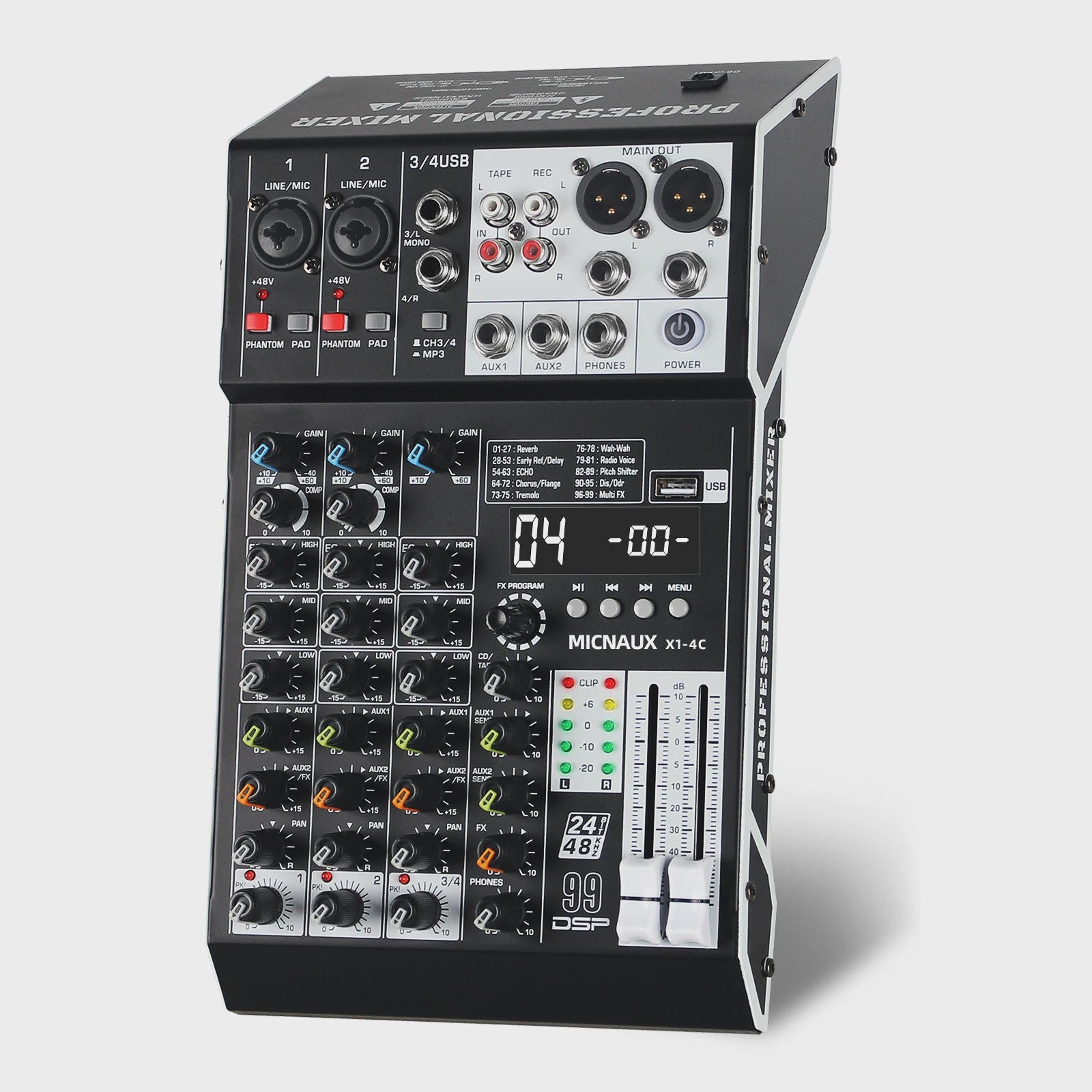 FULUODE X1-8C: Professionele 8-Kanaals Audio Mixer met 99 DSP Effecten, USB & Bluetooth