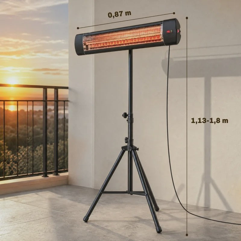 Waterdichte Buitenstraler 2500W met Carbon Fiber, Statief, Afstandsbediening & Kantelbeveiliging