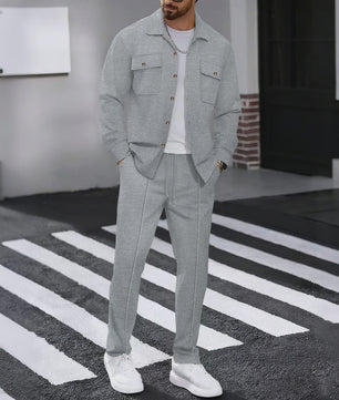 Heren Wafelruit Set: Stijlvol Casual & Zakelijk Jack met Lange Broek