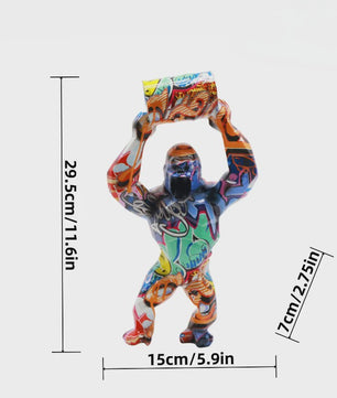 Creatieve Gorilla Beeldje met Graffitikunst - Unieke Woondecoratie