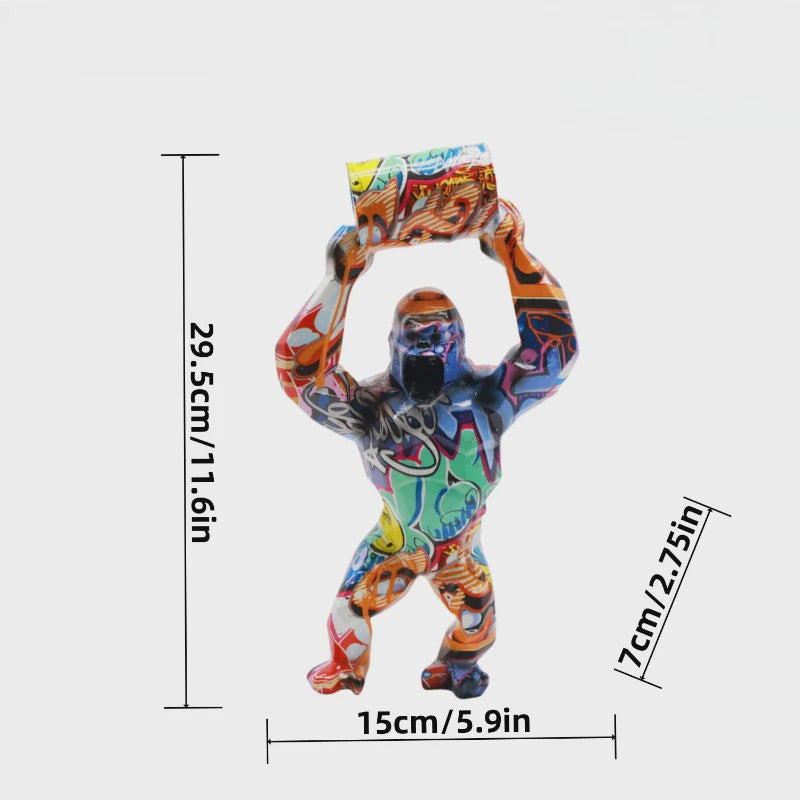 Creatieve Gorilla Beeldje met Graffitikunst - Unieke Woondecoratie