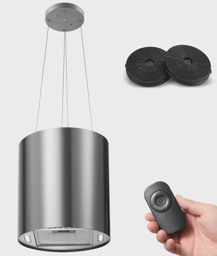 Zwarte Eiland Afzuigkap 800m³/u, Energie A+, 5-laags Filter, LED, Zonder Afvoer, Drukknop Bediening