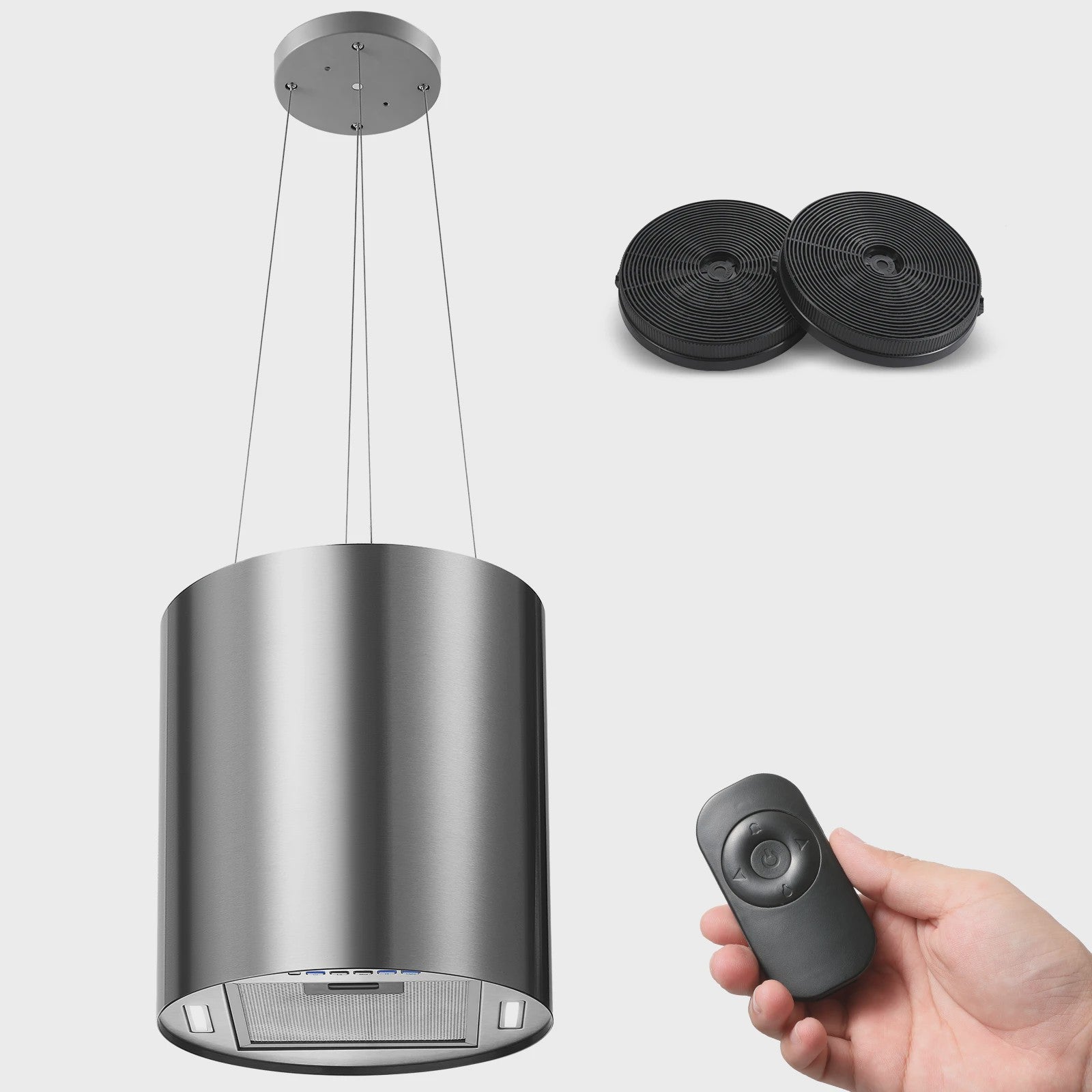 Zwarte Eiland Afzuigkap 800m³/u, Energie A+, 5-laags Filter, LED, Zonder Afvoer, Drukknop Bediening