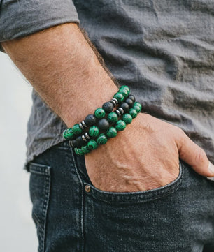 Set van 3 Heren Armbanden: Tijgeroog, Lavasteen & Onyx - Natuursteen