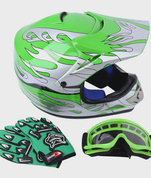 DOT Kinder Motorcross Helm Full Face met Vizier, Bril en Handschoenen - Veilig en Stijlvol