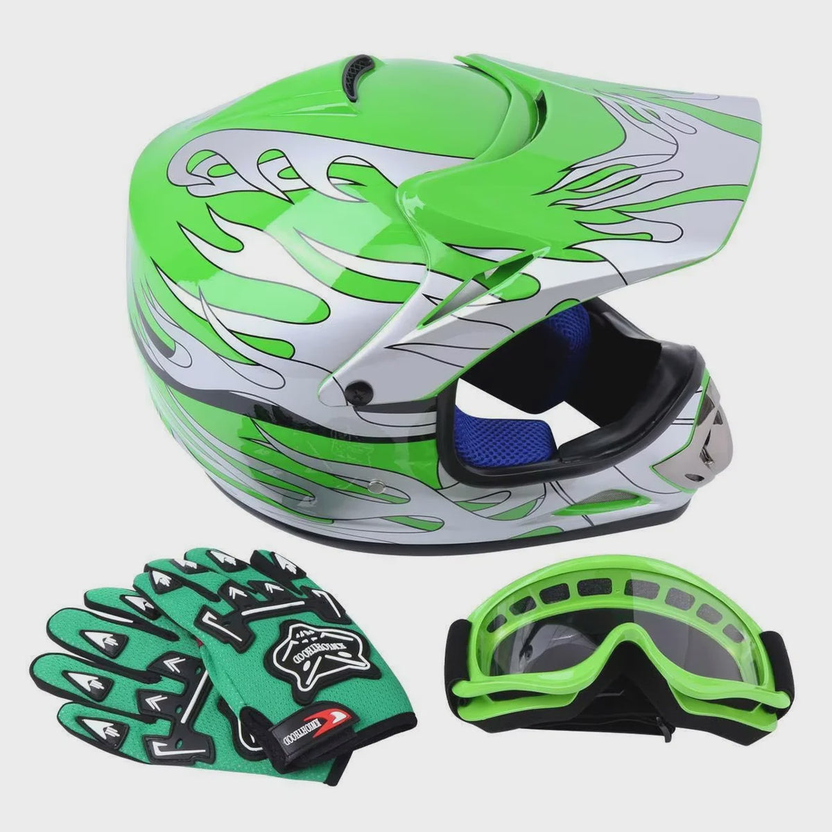 DOT Kinder Motorcross Helm Full Face met Vizier, Bril en Handschoenen - Veilig en Stijlvol