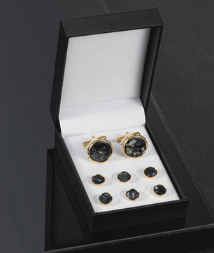 Set Manchetknopen en Studs Wit met Goudkleurig Randje - Stijlvolle Heren Accessoires