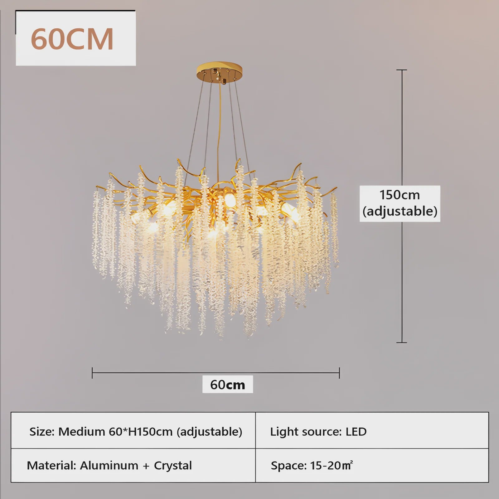 Luxe Kristallen Kroonluchter met LED - Goudkleurig - Verstelbaar - Perfect voor Woon- en Slaapkamer