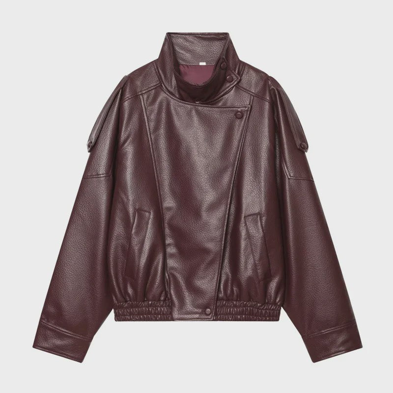 Chique Dames Faux Leren Jas - Veelzijdige Lange Mouwen Jas voor Herfst & Winter