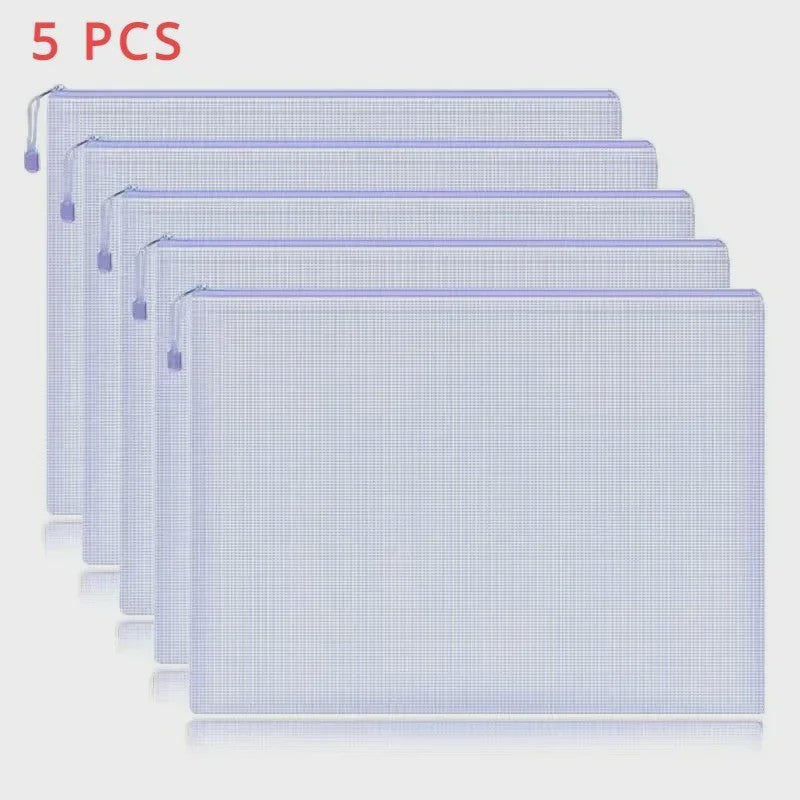 Set van 5 Waterdichte Mesh Rits Documententassen A4/A5/A6 - Opbergmappen voor Kantoor & School