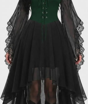 Gothic Heksenjurk Dames - Middeleeuwse Vampier Stijl met Vlinder Mouwen & Kant