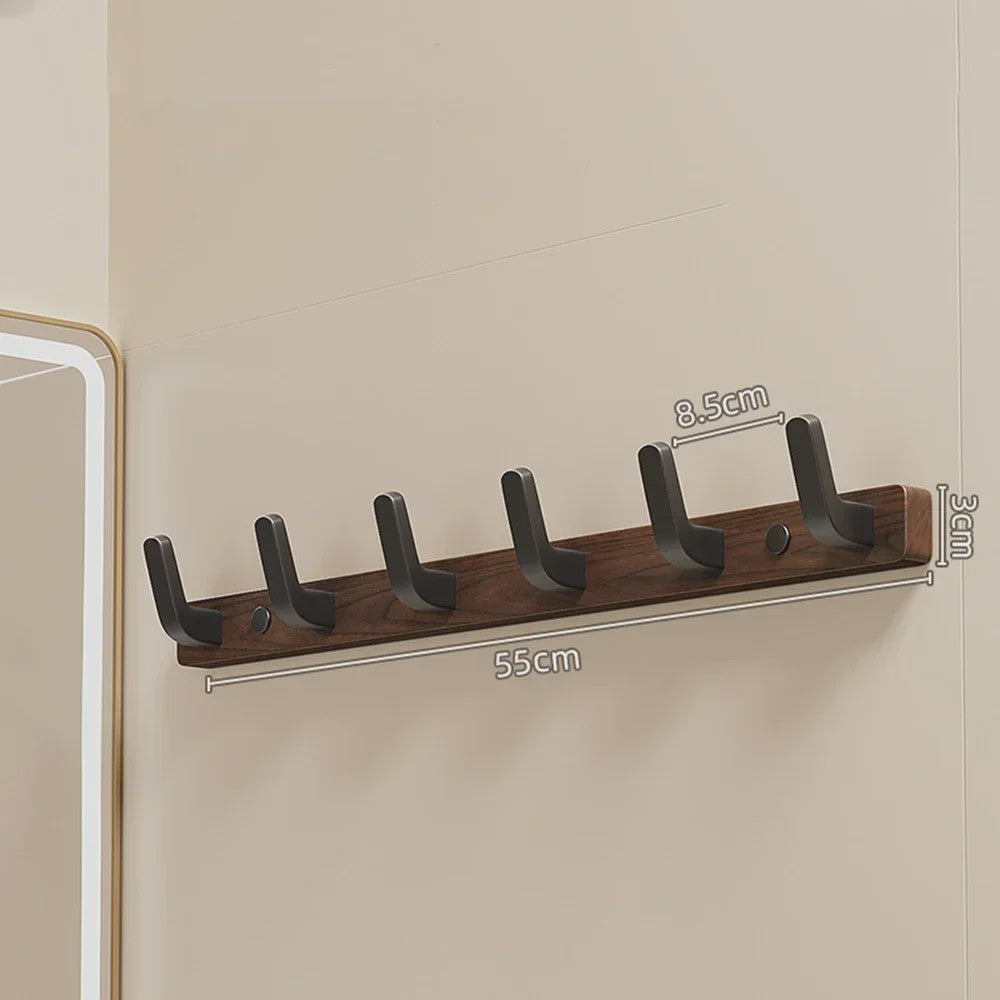 Houten Kapstok met Haken - Massief Walnoothout - Wandkapstok voor Jassen, Tassen & Sleutels