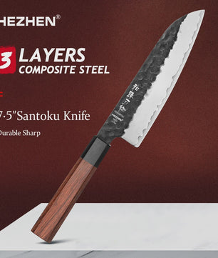 HEZHEN Keukenmes Set 4-delig - 3-laags Composiet Staal, Santoku & Nakiri