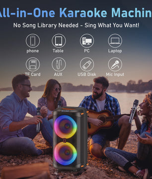 Draagbare Karaoke Machine met Bluetooth 5.3, PA Systeem, LED Verlichting & Echo