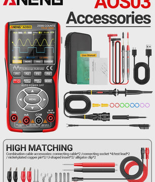 ANENG AOS03 Digitale Oscilloscope Multimeter met Signaalgenerator - 50MHz Dual Channel Tester