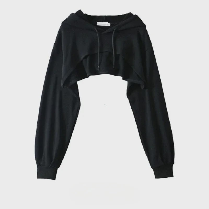 Unieke Dames Crop Hoodie met Lange Mouwen - Y2k Stijl & Persoonlijkheid