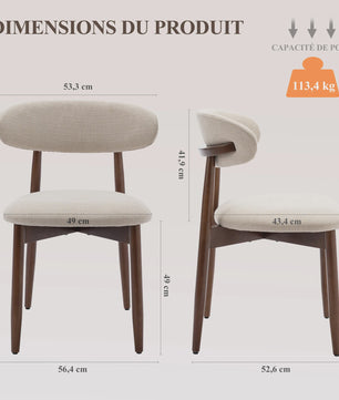 Set van 2 Beige Eetkamerstoelen - Scandinavische Stijl, Modern & Gestoffeerd met Houten Poten