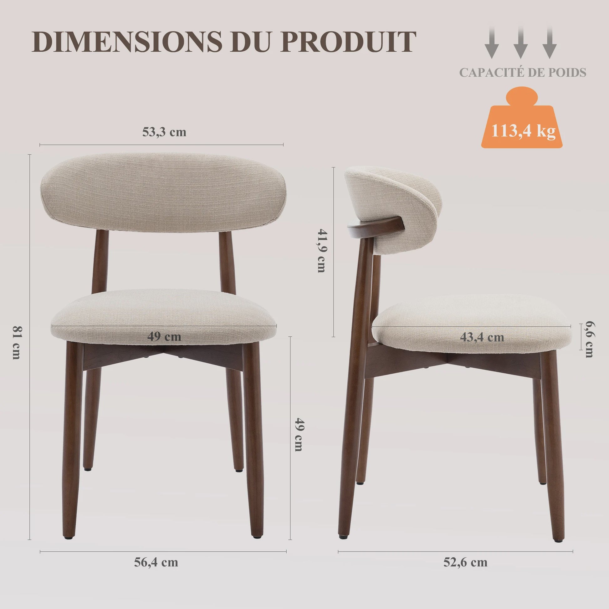 Set van 2 Beige Eetkamerstoelen - Scandinavische Stijl, Modern & Gestoffeerd met Houten Poten