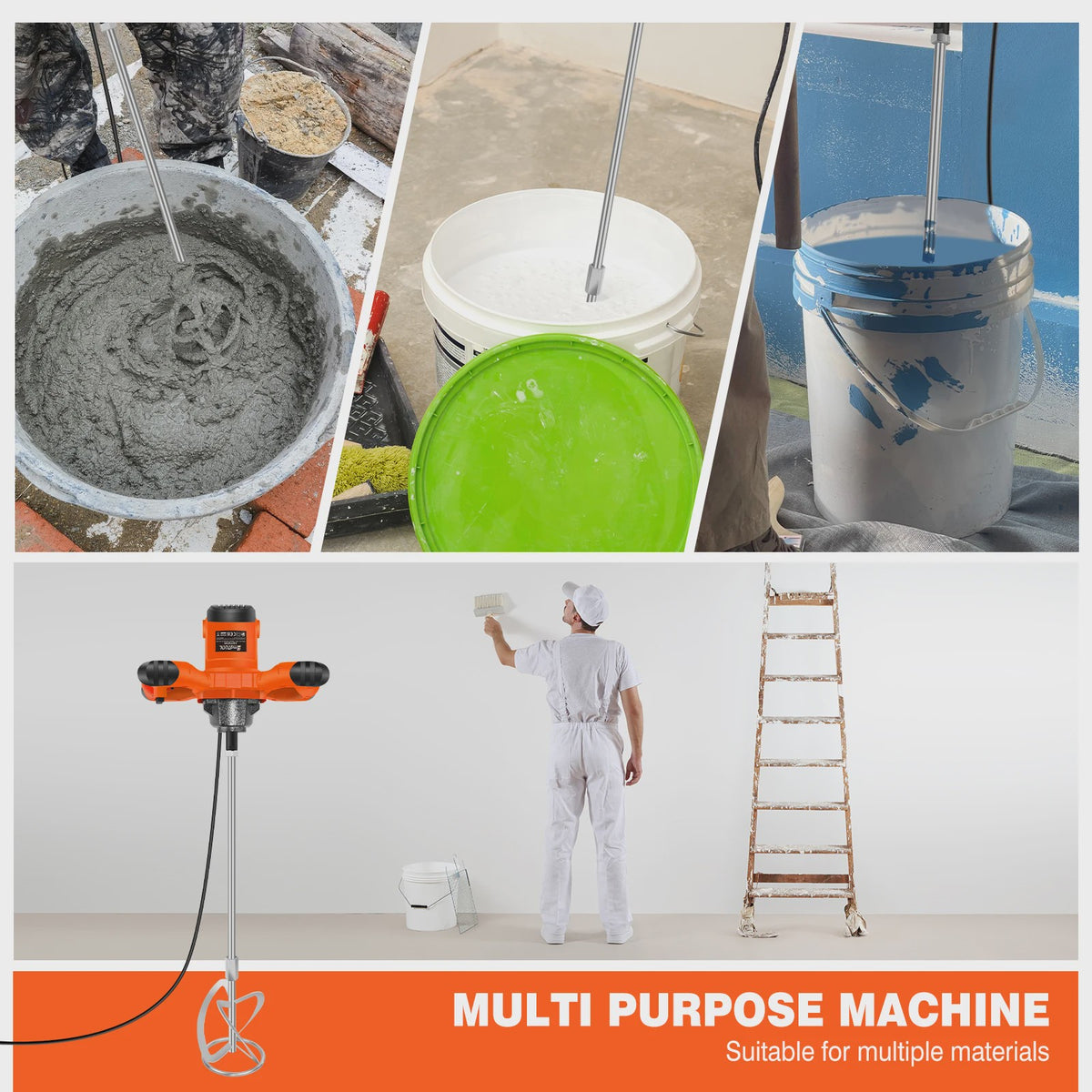 Krachtige 2800W Handmixer voor Verf, Gips, Mortel en Lijm - 6 Snelheden